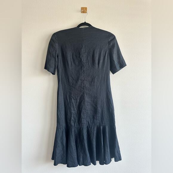 VTG Liz Claiborne Black Linen Dress Size 10 Minimalist Drop Waist Flounce Hem - Picture 4 of 5